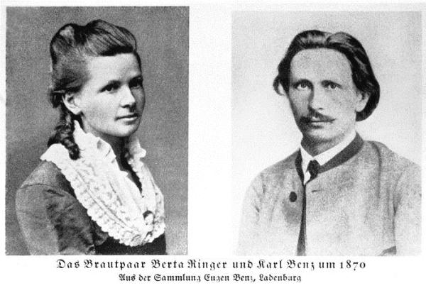 เบอร์ธา เบนซ์ (รูปซ้าย) ผู้สร้างเส้นทางสายประวัติศาสตร์และเป็นภรรยาของคาร์ล ฟรีดริช เบนซ์ (รูปขวา)