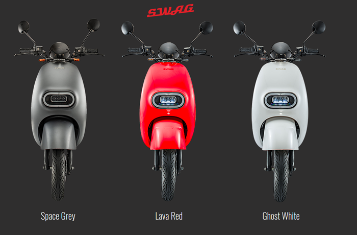 SWAG EV Type-S  มีสีสันให้เลือก 3 สี ได้แก่ สีเทา (Space Grey), สีแดง (Lava Red)  และสีขาว (Ghost White)
