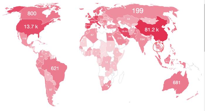 ผู้ติดเชื้อไวรัสโควิด COVID-19 เกือบทุกที่บนโลก