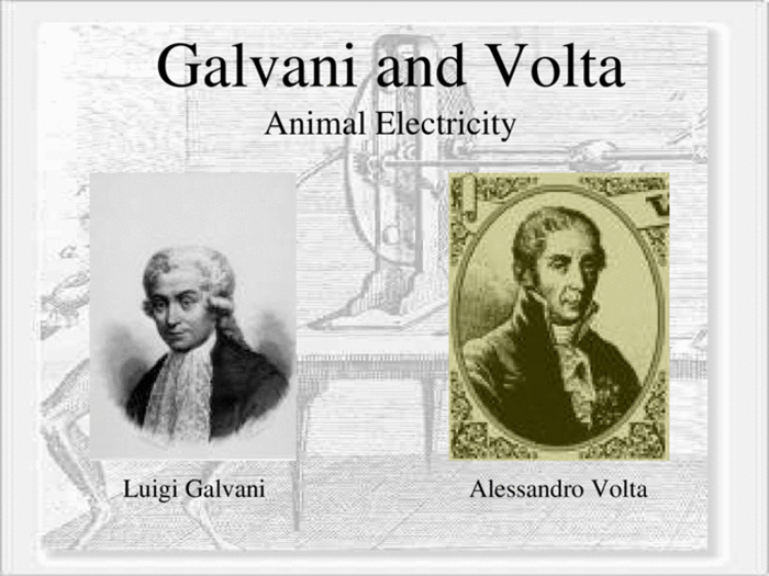 ​Galvani และ Volta ผู้ริเริ่มค้นคว้าวิจัยเกี่ยวกับกระแสไฟในขากบ จนเป็นที่มาของแบตเตอรี่