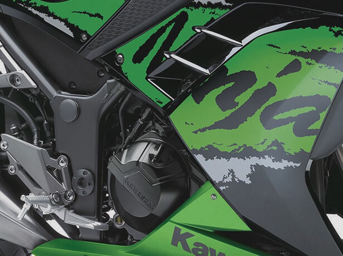 โดดเด่น และเป็นเอกลักษณ์เฉพาะรุ่น Kawasaki Ninja 300  ด้วยสติ๊กเกอร์ ฉลองแชมป์ World Super Bike 