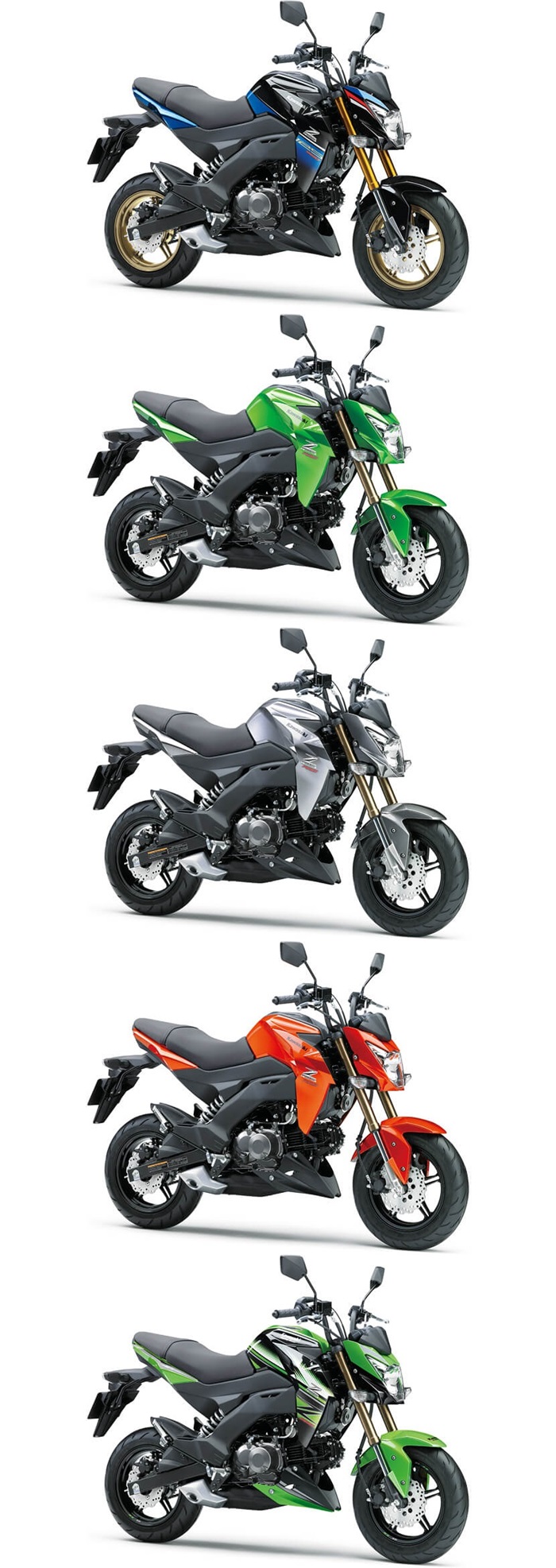 ​Kawasaki Z125 PRO สีน้ำเงิน, สีเขียว, สีเทา, สีส้ม และสีเขียว Limited Edition