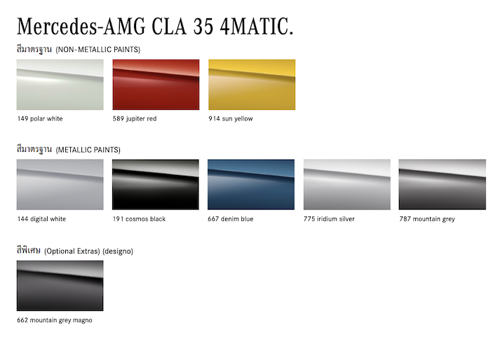 สีตัวถังของ Mercedes-AMG CLA 35 4MATIC 2020