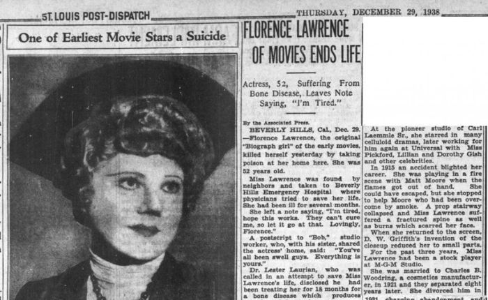 ข่าวการเสียชีวิตของ Florence Lawrence