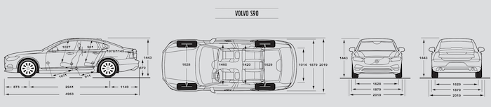 มิติตัวรถของ Volvo S90