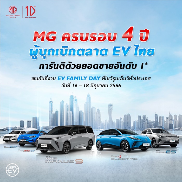 เอ็มจี ฉลอง 4 ปี ด้วยกิจกรรม EV FAMILY DAY พร้อมดอกเบี้ยพิเศษ และแคมเปญเช็กรถยนต์ไฟฟ้าฟรี