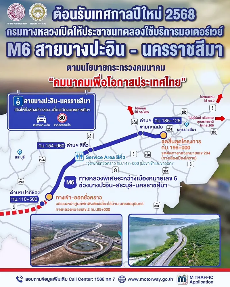 มอเตอร์เวย์ ฟรี ปีใหม่ เริ่ม 26 ธันวาคม 2567 ถึง 2 มกราคม 2568 ทั้งหมด 5 เส้นทาง 