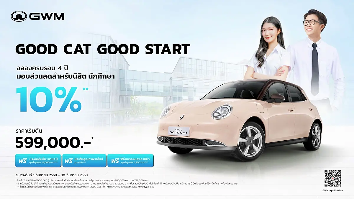 GWM ORA Good Cat ปี 2025 ราคาพร้อมโปรโมชั่น โชว์บัตรนักศึกษา 