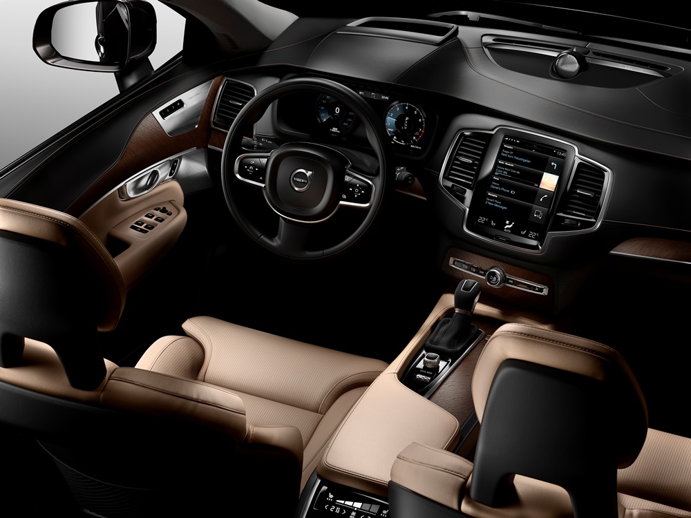 The First Edition of the all-new Volvo XC90 has an interior featuring nappa leather seats in Amber, a Charcoal leather dashboard and Linear Walnut inlays. It also features a premium audio system from Bowers & Wilkins. The limited First Edition of the all-new Volvo XC90 includes 1,927 individually numbered cars, a unique key fob, uniquely numbered tread plates and a distinctive badge on the tailgate.